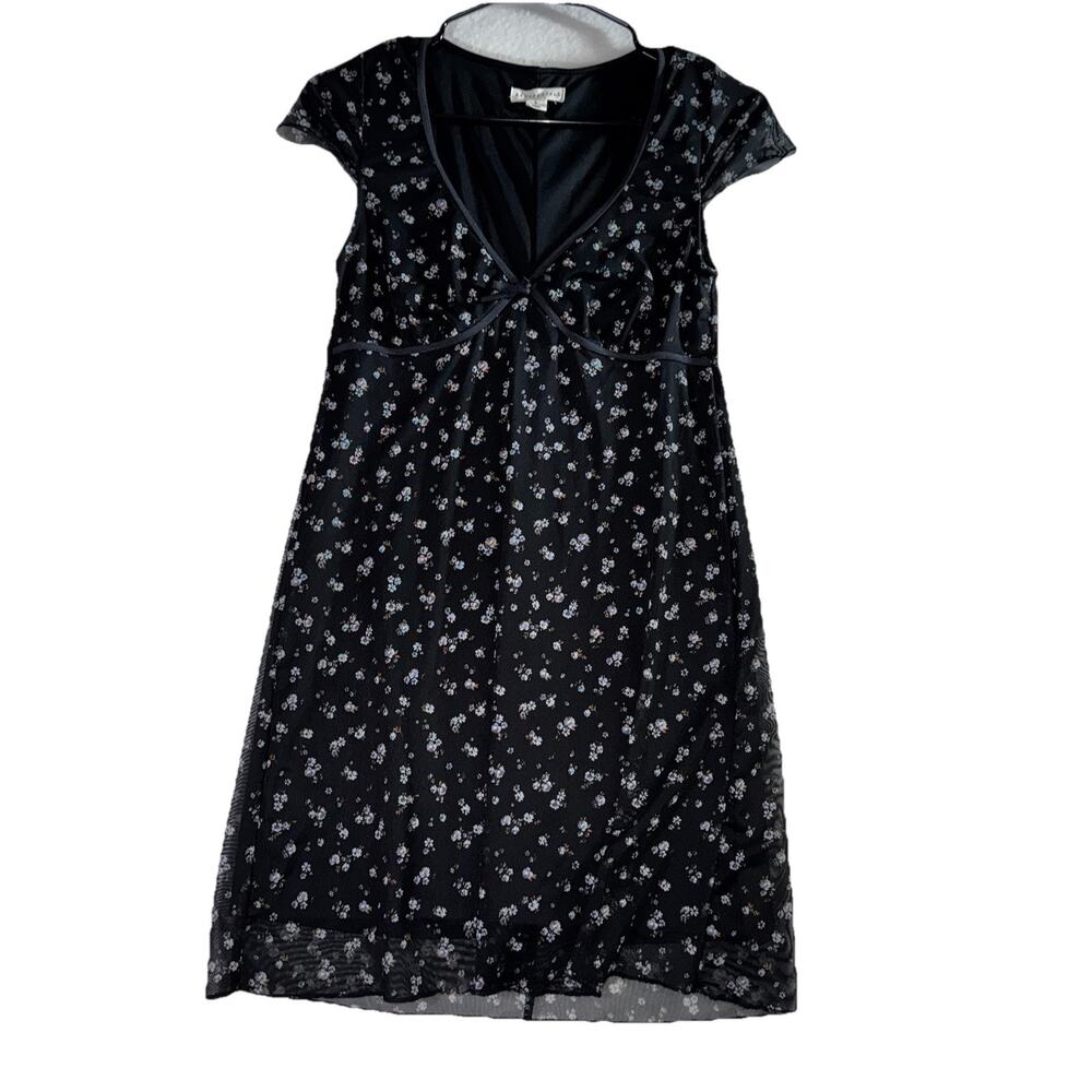 Aeropostale Sundress Black w/White Floral Mesh V neck A Line Dress Womens Small